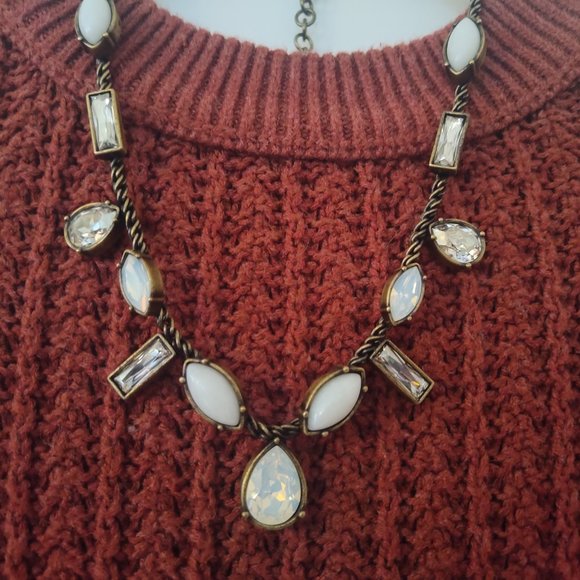 Silpada Natural Moonstone & Swarovski Crystal Necklace Antiqued Brass - Picture 2 of 7